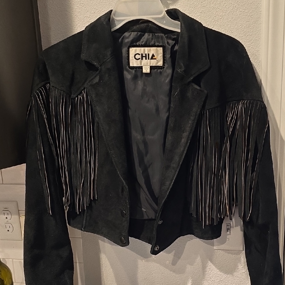 Chia Black Fringe Leather Jacket